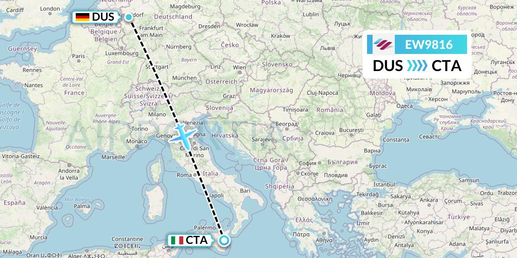 EW9816 Eurowings Flight Map: Dusseldorf to Catania
