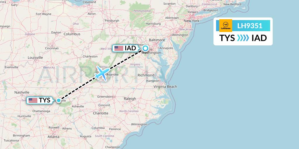 LH9351 Lufthansa Flight Map: Knoxville to Washington