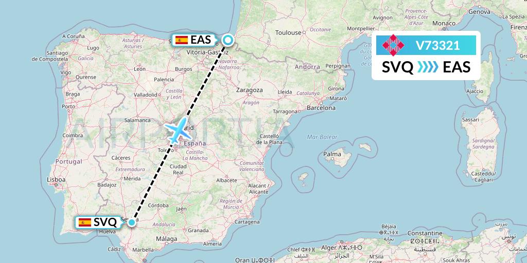 V73321 Volotea Flight Map: Seville to San Sebastian