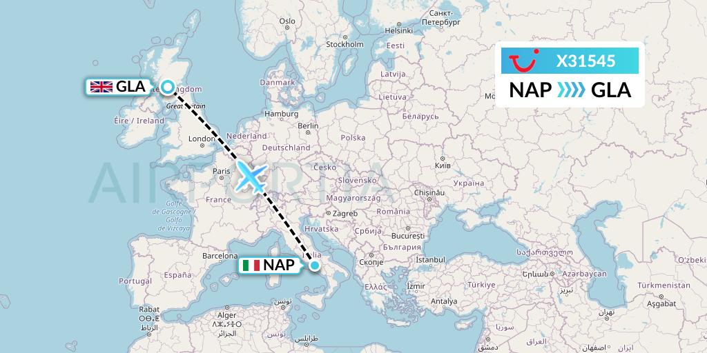 X31545 TUI fly Germany Flight Map: Naples to Glasgow