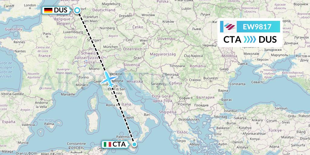 EW9817 Eurowings Flight Map: Catania to Dusseldorf