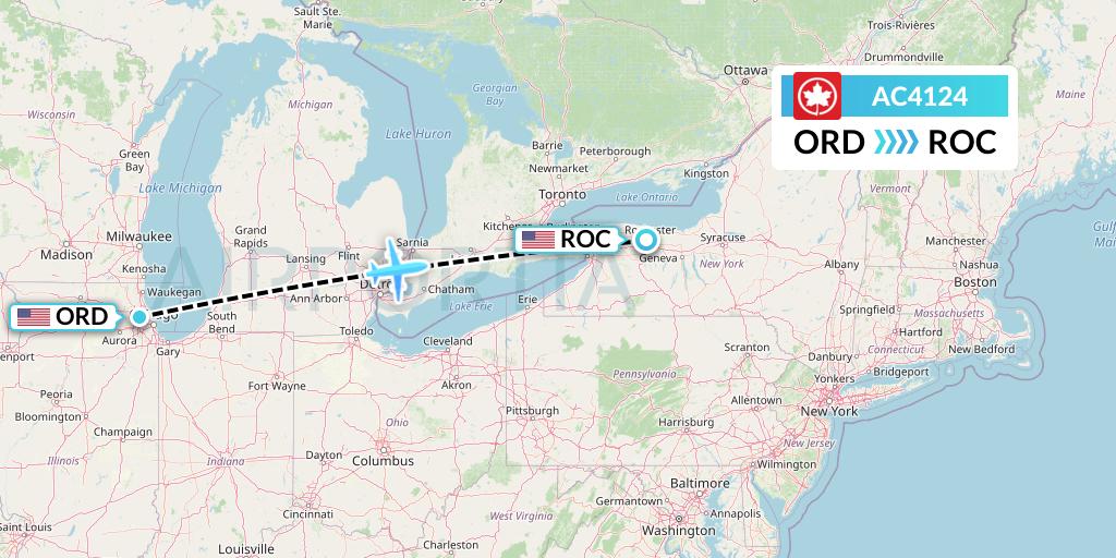AC4124 Air Canada Flight Map: Chicago to Rochester