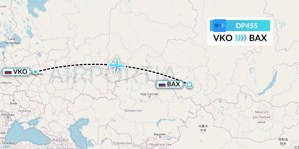DP455 Pobeda Flight Map: Moscow to Barnaul