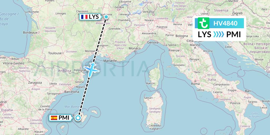 HV4840 Transavia Flight Map: Lyon to Palma de Mallorca