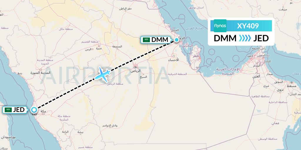 XY409 Flynas Flight Map: Dammam to Jeddah
