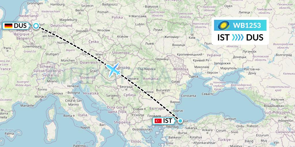 WB1253 RwandAir Flight Map: Istanbul to Dusseldorf