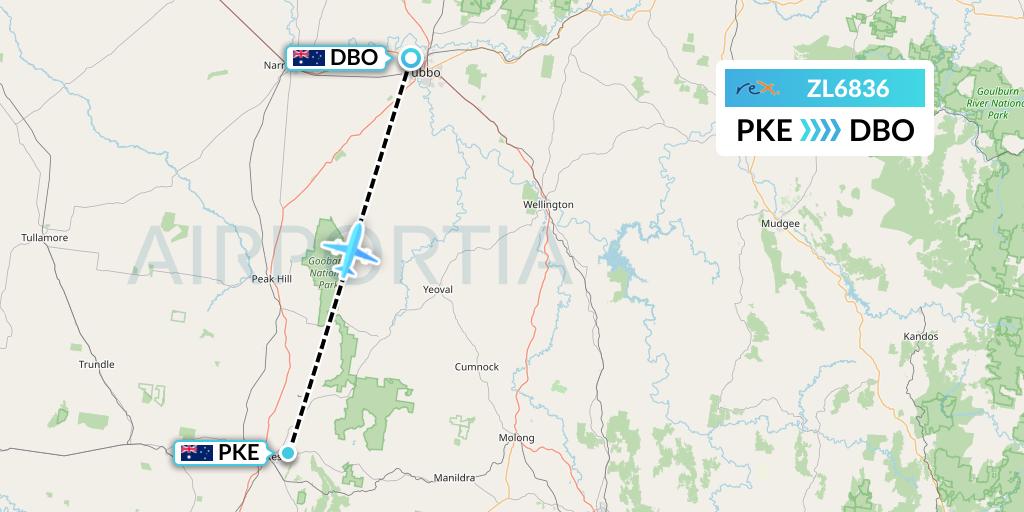 ZL6836 Regional Express Flight Map: Parkes to Dubbo