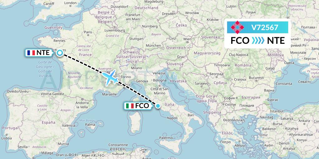 V72567 Volotea Flight Map: Rome to Nantes