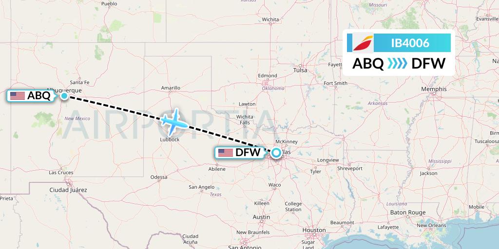 IB4006 Iberia Flight Map: Albuquerque to Dallas
