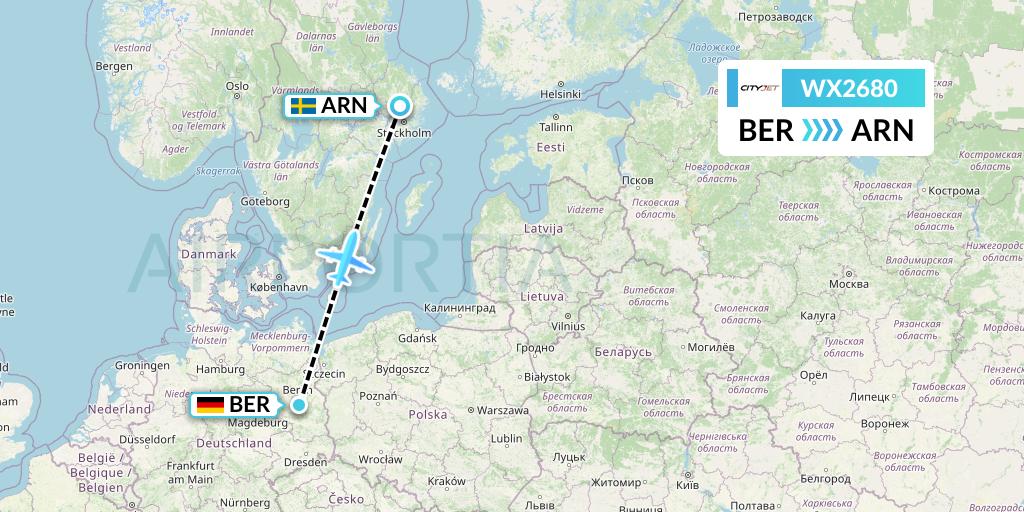 WX2680 Cityjet Flight Map: Berlin to Stockholm