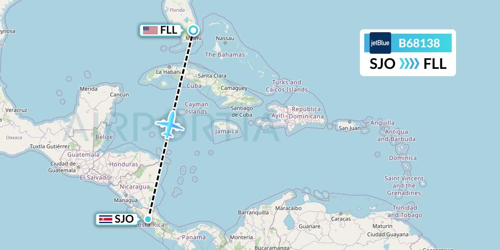 B68138 JetBlue Airways Flight Map: San Jose to Fort Lauderdale