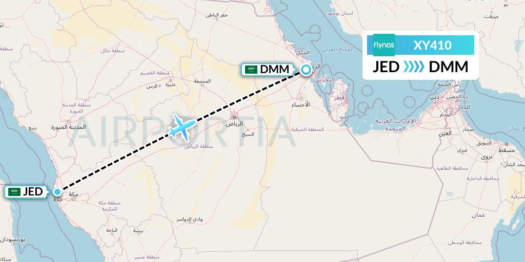 XY410 Flynas Flight Map: Jeddah to Dammam