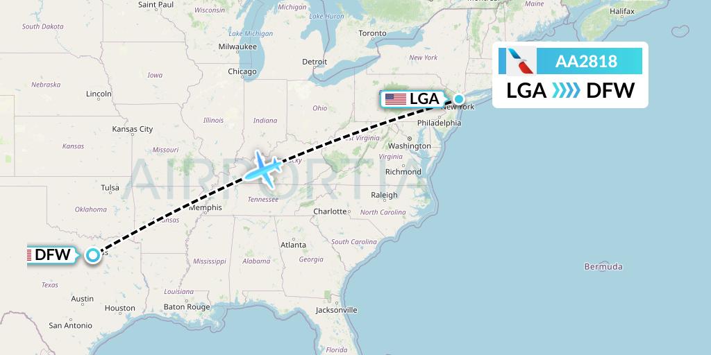 AA2818 American Airlines Flight Map: New York to Dallas