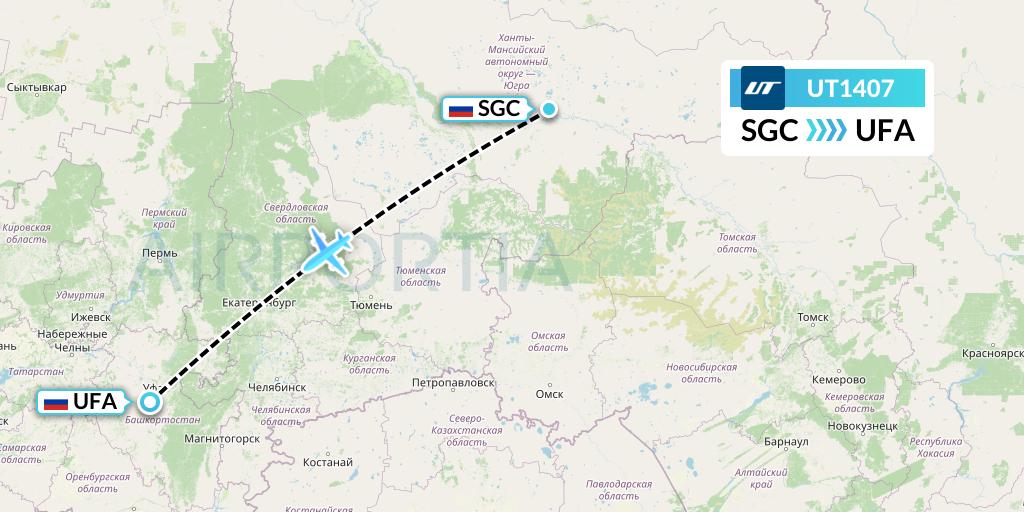 UT1407 UTair Flight Map: Surgut to Ufa