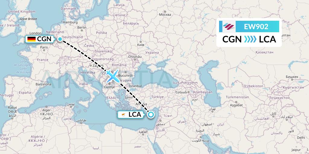 EW902 Eurowings Flight Map: Cologne to Larnaca