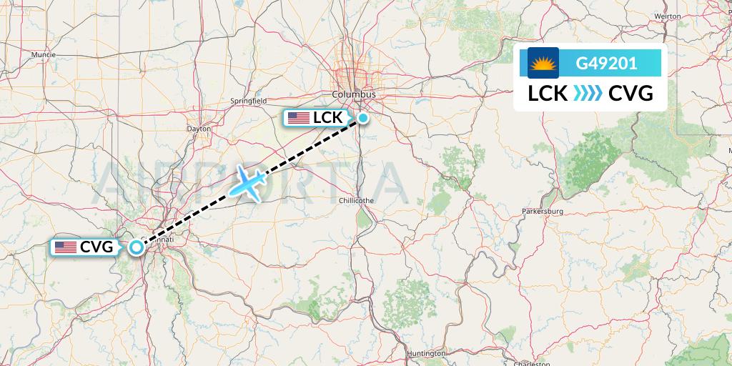 G49201 Allegiant Air Flight Map: Columbus to Cincinnati