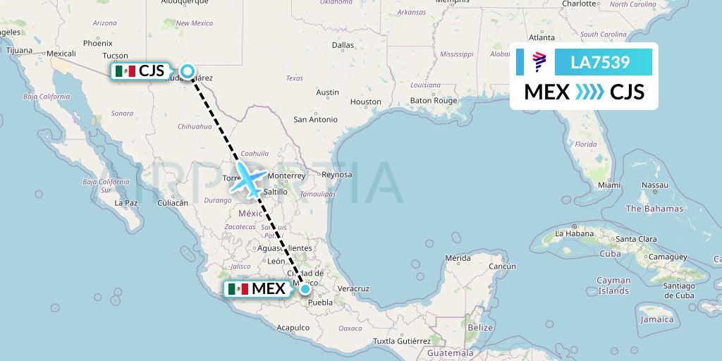 LA7539 LAN Airlines Flight Map: Mexico City to Ciudad Juarez