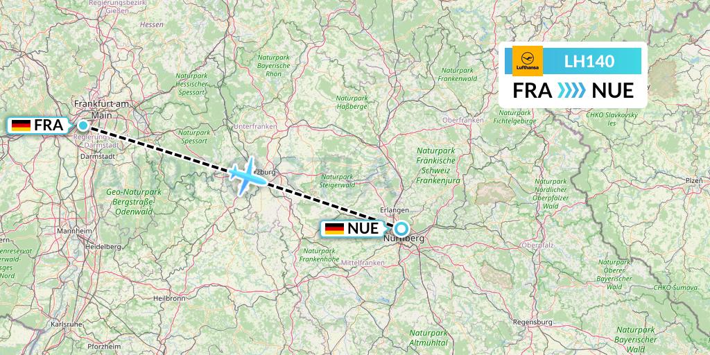 LH140 Lufthansa Flight Map: Frankfurt to Nurnberg