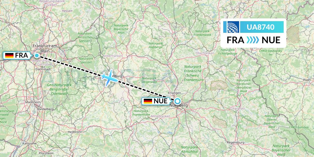 UA8740 United Airlines Flight Map: Frankfurt to Nurnberg