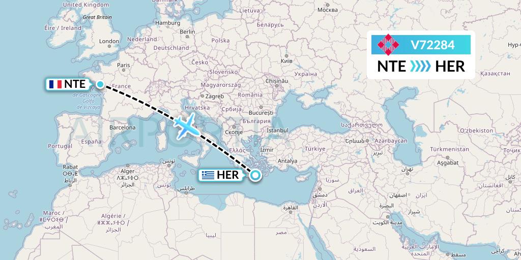 V72284 Volotea Flight Map: Nantes to Heraklion