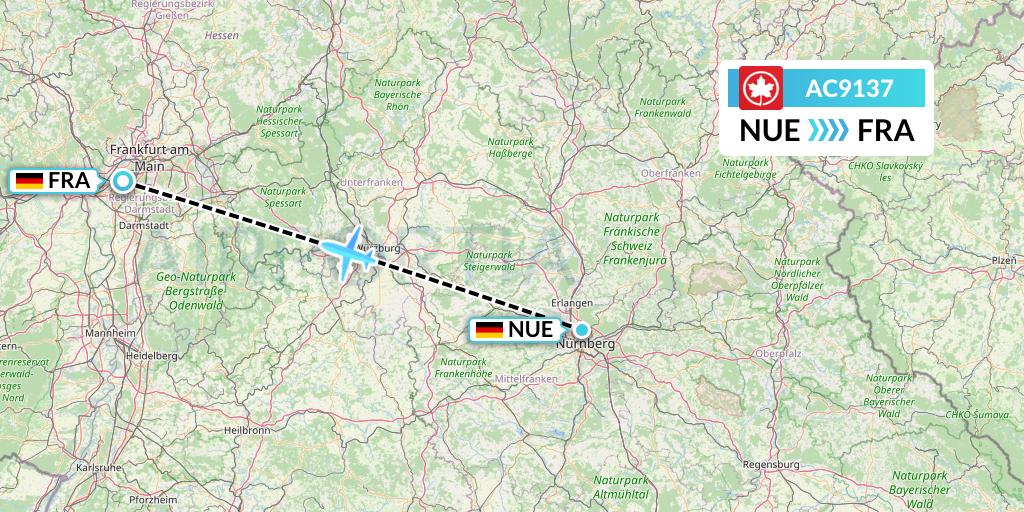 AC9137 Air Canada Flight Map: Nurnberg to Frankfurt