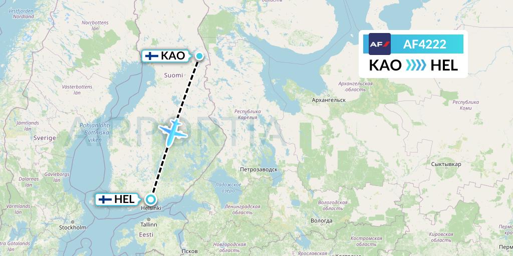 AF4222 Air France Flight Map: Kuusamo to Helsinki