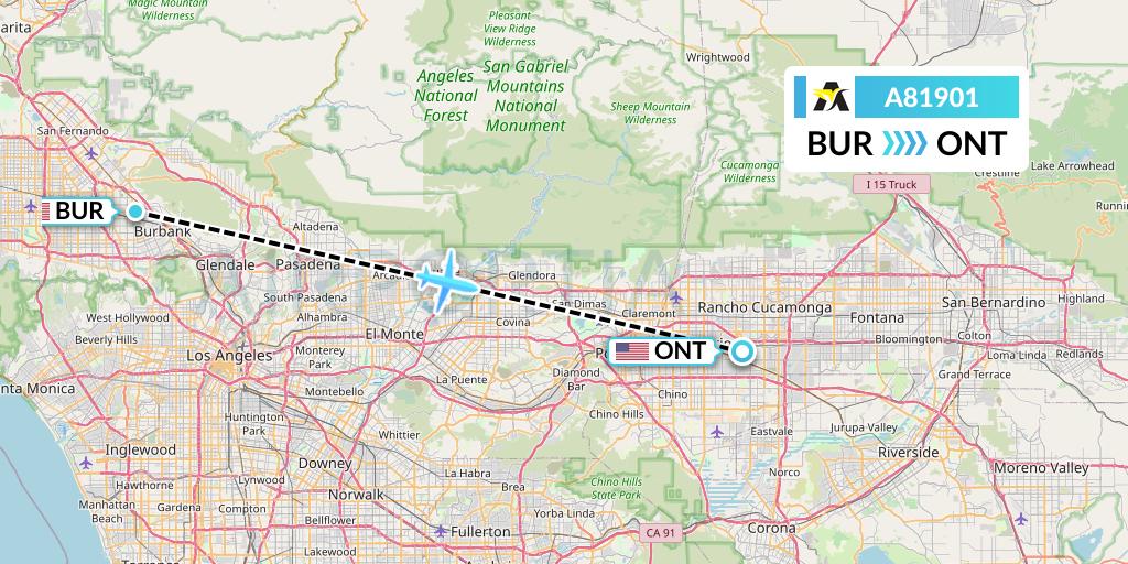 A81901 Aerolink Uganda Flight Map: Burbank to Ontario