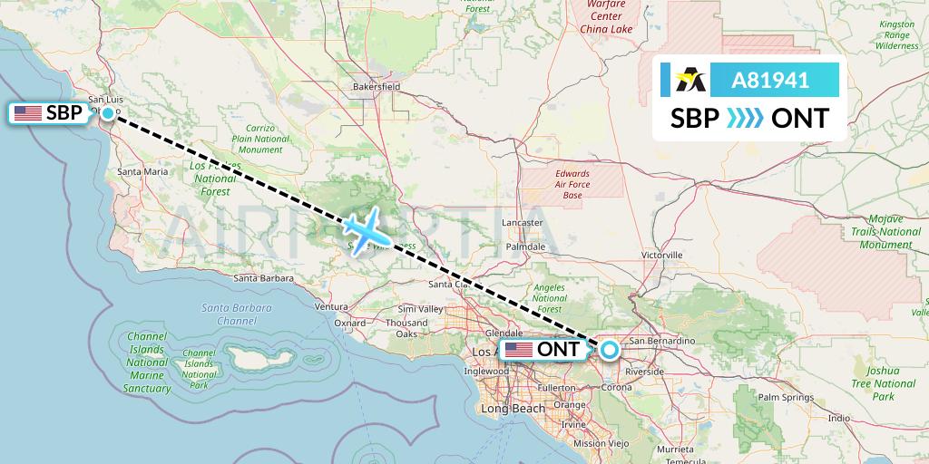 A81941 Aerolink Uganda Flight Map: San Luis Obispo to Ontario