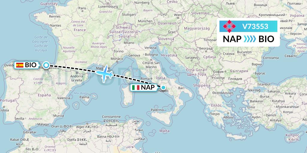 V73553 Volotea Flight Map: Naples to Bilbao