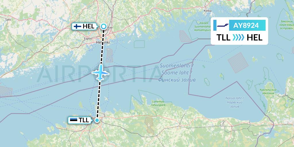 AY8924 Finnair Flight Map: Tallinn to Helsinki
