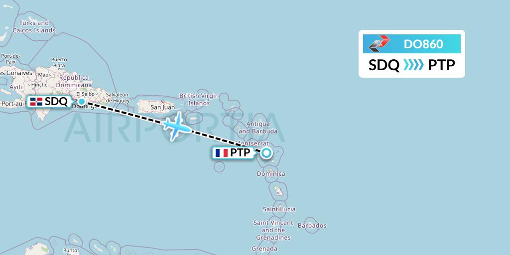 DO860 Sky High Aviation Flight Map: Santo Domingo to Pointe-a-Pitre