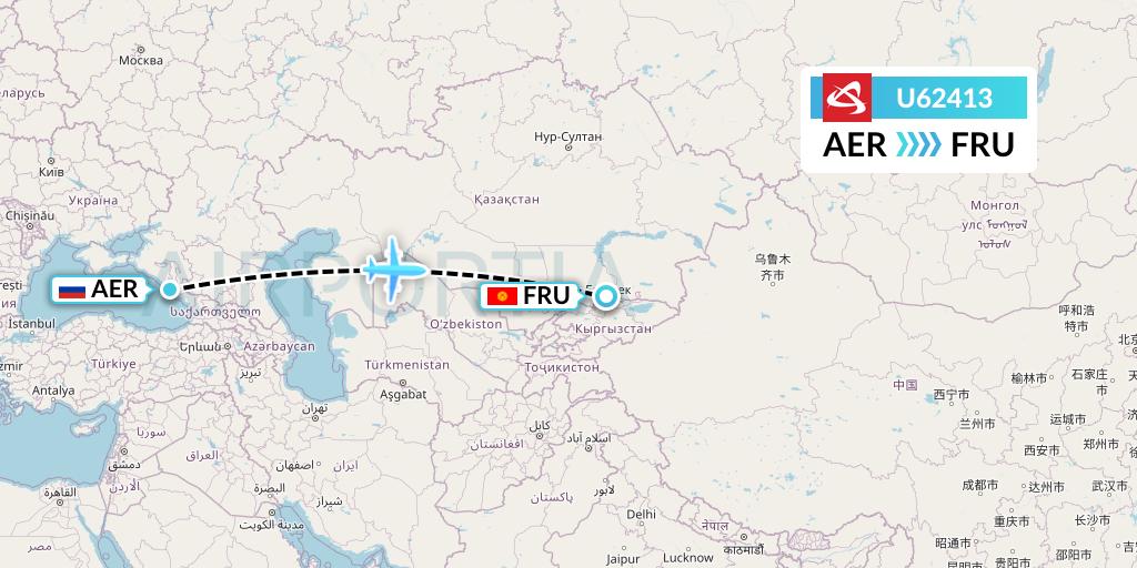 U62413 Ural Airlines Flight Map: Sochi to Bishkek