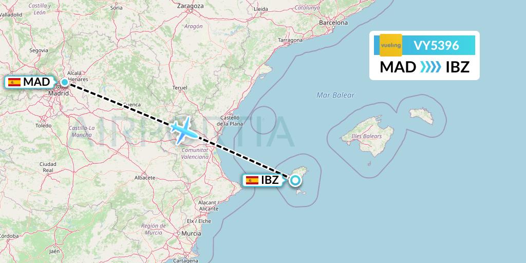 VY5396 Vueling Flight Map: Madrid to Ibiza