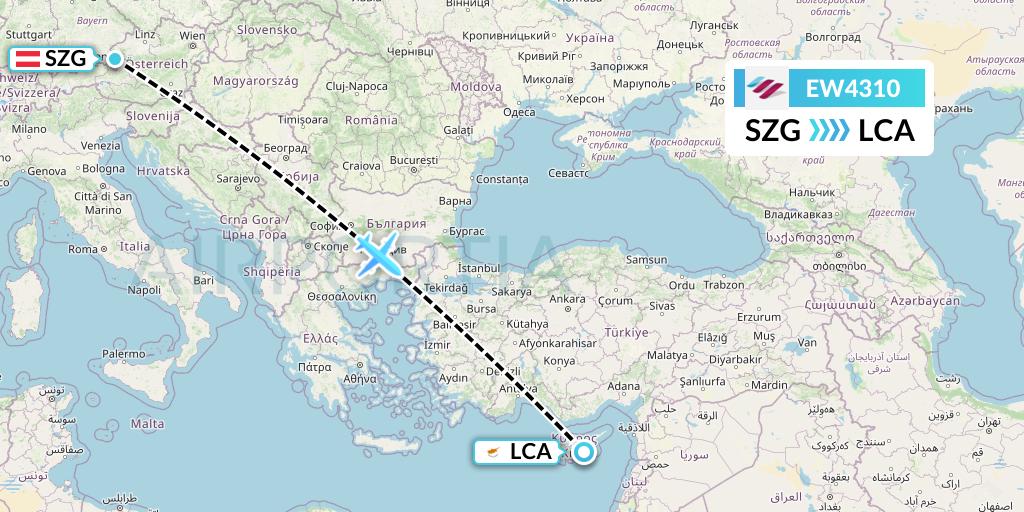 EW4310 Eurowings Flight Map: Salzburg to Larnaca