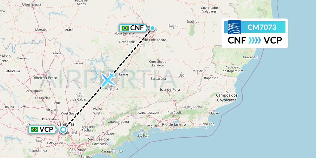 CM7073 Copa Airlines Flight Map: Belo Horizonte to Campinas