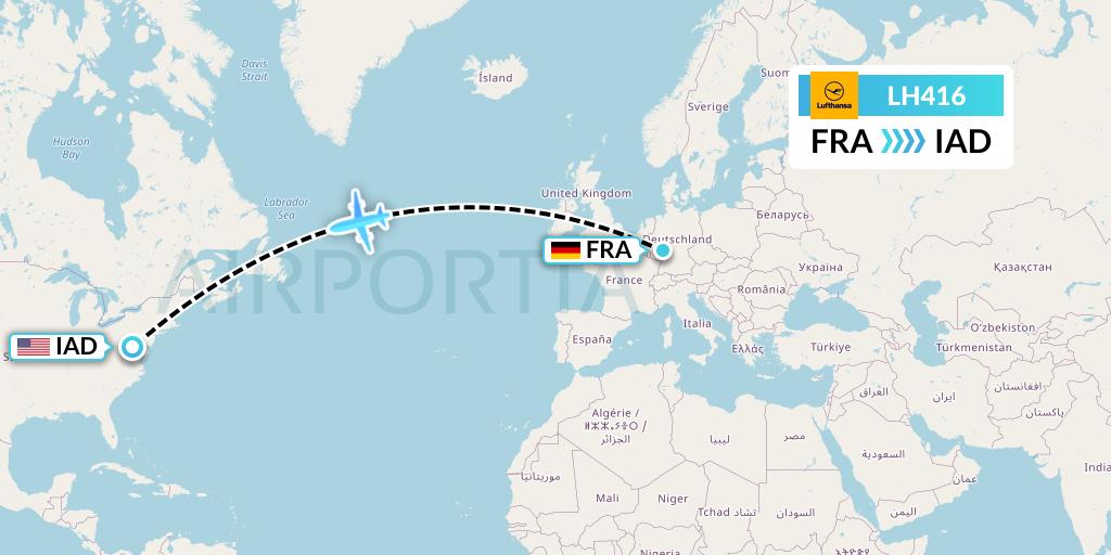 LH416 Lufthansa Flight Map: Frankfurt to Washington