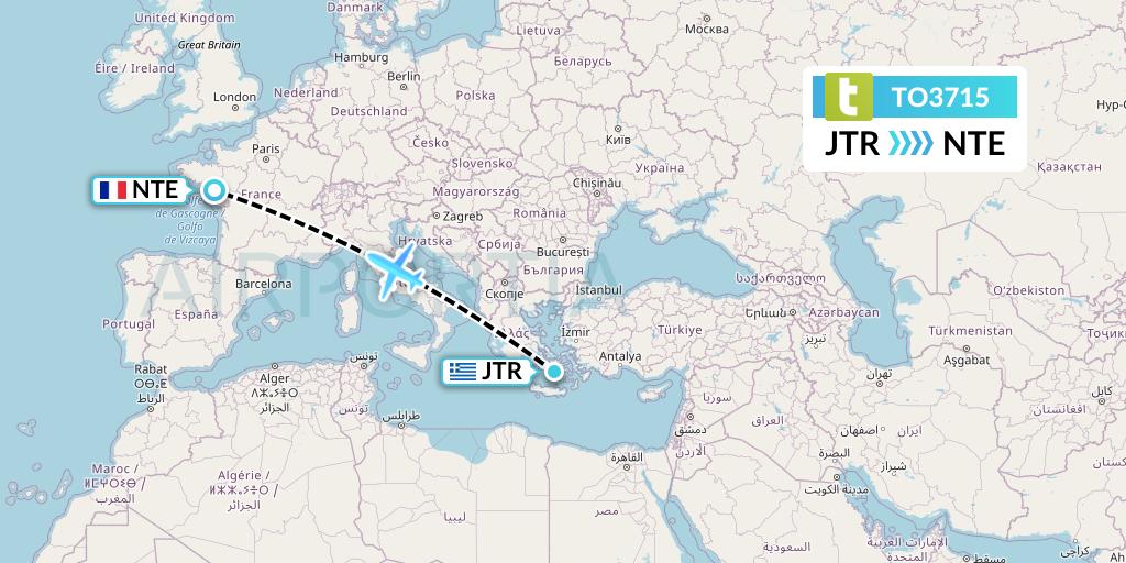 TO3715 Transavia France Flight Map: Santorini to Nantes