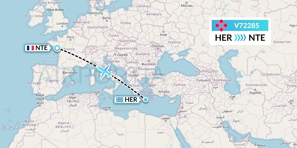 V72285 Volotea Flight Map: Heraklion to Nantes