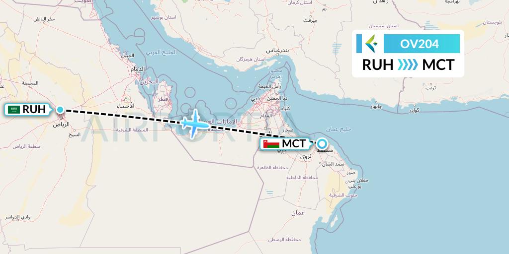 OV204 SalamAir Flight Map: Riyadh to Muscat