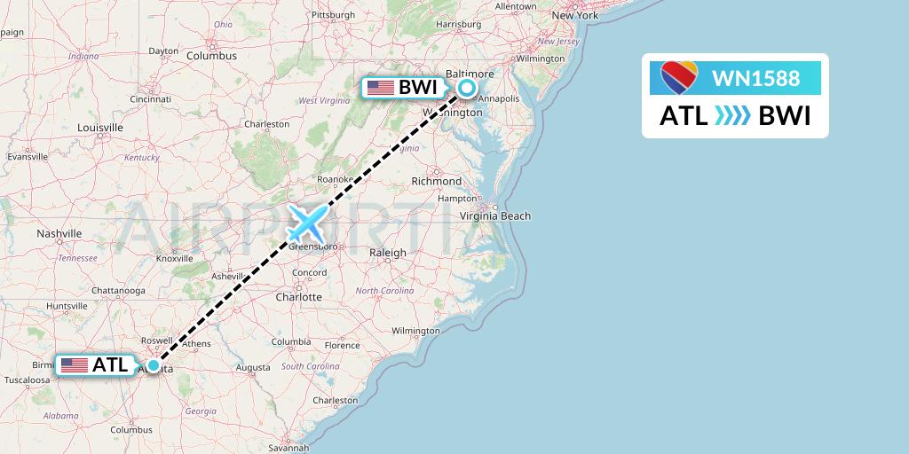 WN1588 Southwest Airlines Flight Map: Atlanta to Baltimore