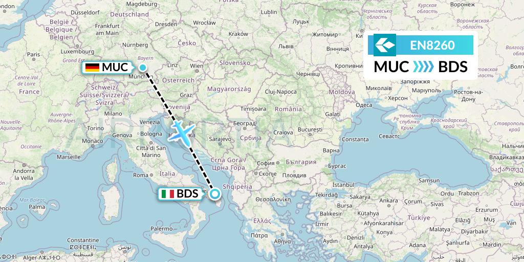 EN8260 Air Dolomiti Flight Map: Munich to Brindisi