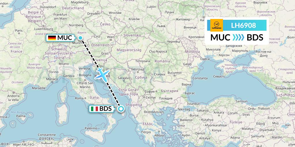 LH6908 Lufthansa Flight Map: Munich to Brindisi