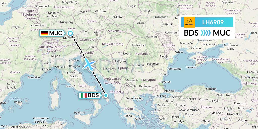 LH6909 Lufthansa Flight Map: Brindisi to Munich