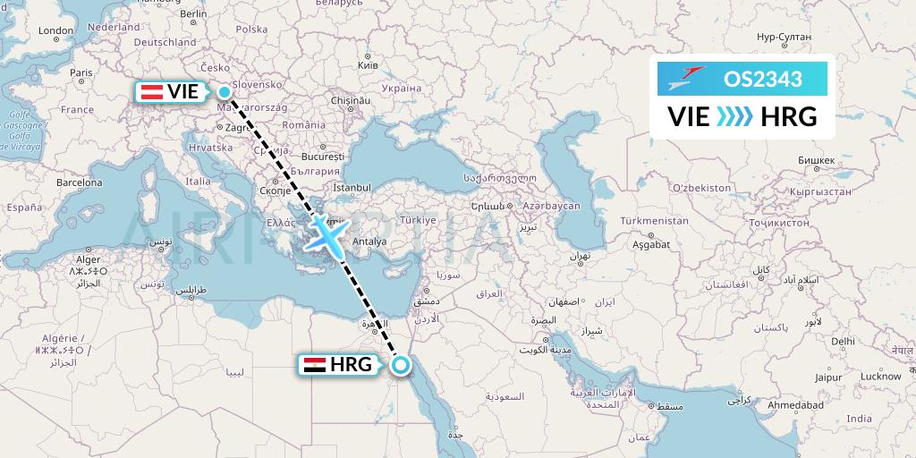 OS2343 Austrian Airlines Flight Map: Vienna to Hurghada