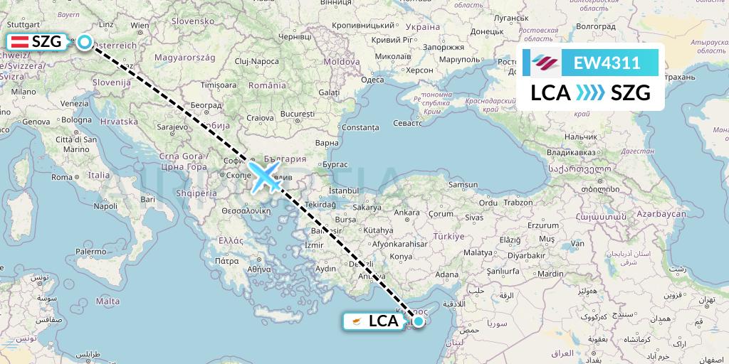 EW4311 Eurowings Flight Map: Larnaca to Salzburg