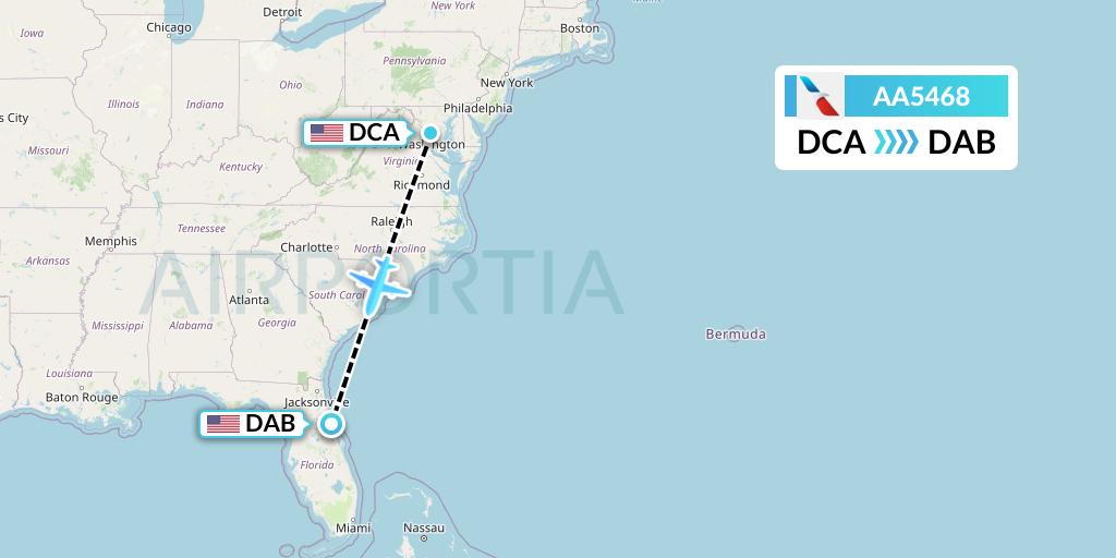AA5468 American Airlines Flight Map: Washington to Daytona Beach