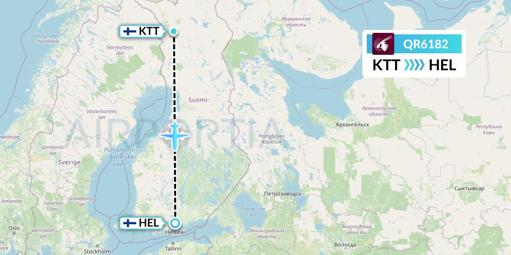 QR6182 Qatar Airways Flight Map: Kittila to Helsinki
