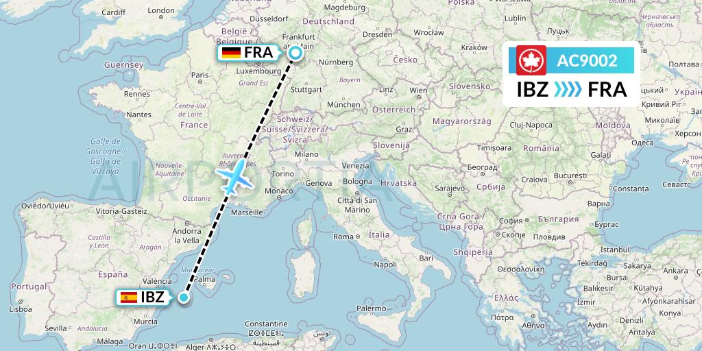 AC9002 Air Canada Flight Map: Ibiza to Frankfurt