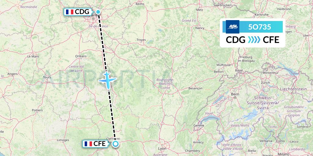 5O735 ASL Airlines France Flight Map: Paris to Clermont-Ferrand