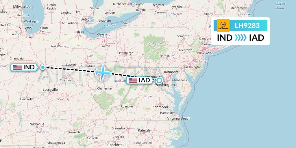 LH9283 Lufthansa Flight Map: Indianapolis to Washington